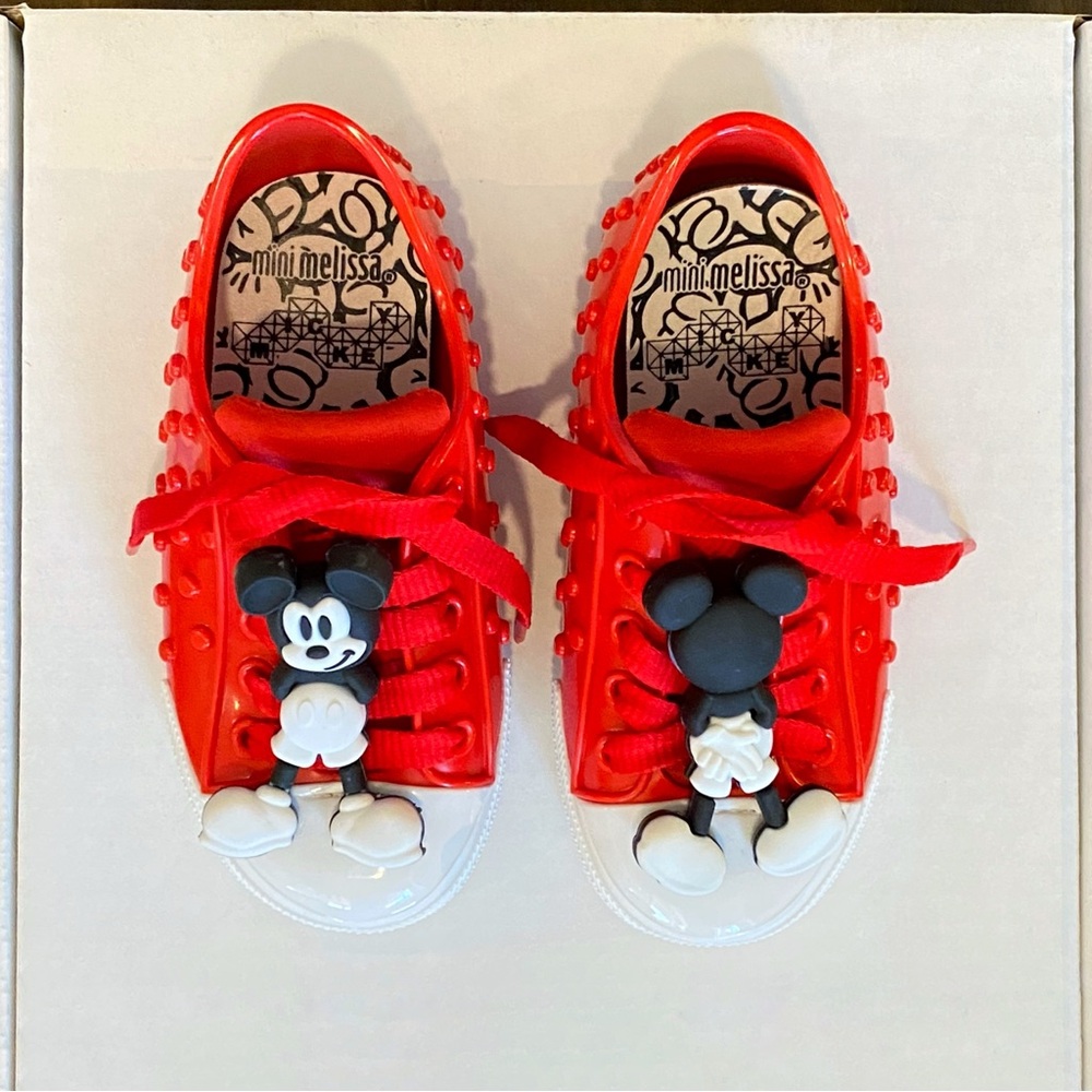 Mini Melissa Mickey Mouse red white lace up sneakers rubber shoes - Picture 2 of 10